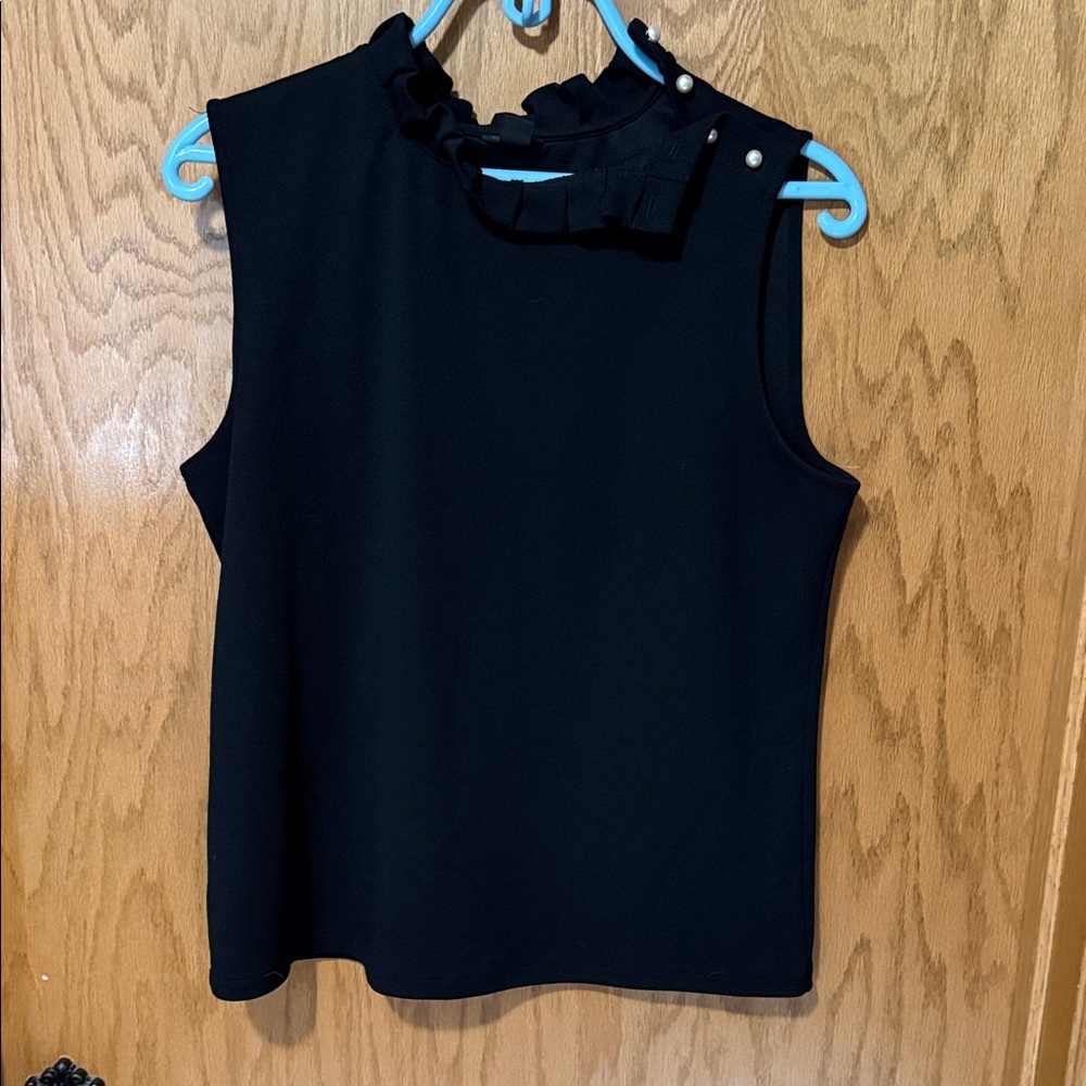 Ann Taylor Sleeveless Black Ruffle Neck Top